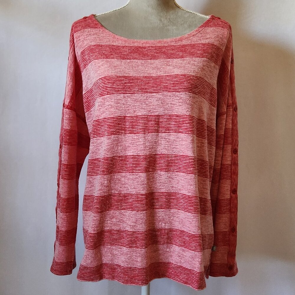 T By Talbots Woman's Size XL Heather Pink & Red Striped Long Sleeve Pullover Top - Picture 2 of 15